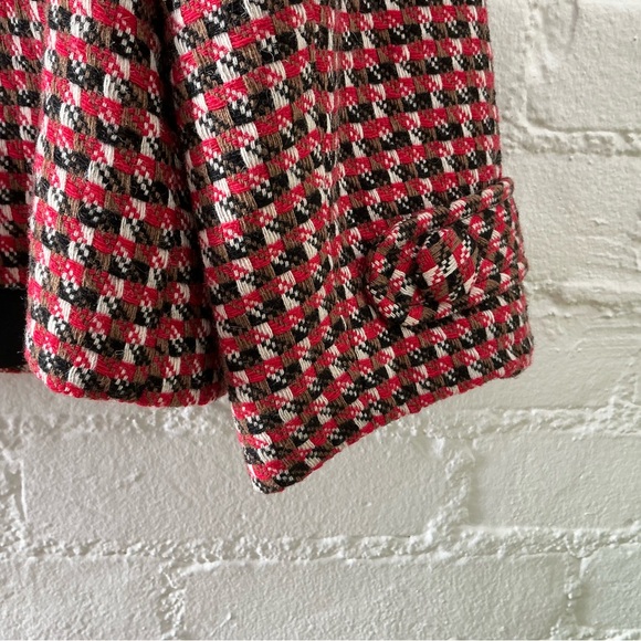 Ann Taylor Collarless Blazer Wool Blend  Red Brown Houndstooth Tweed Jacket 14 - Picture 13 of 16